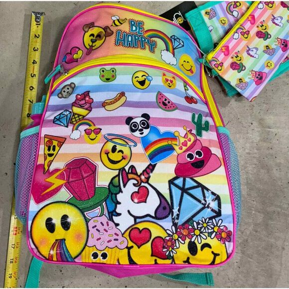 Emojination Girls Backpack Water Bottle Case Emojis School Pencil Case Wallet - Picture 6 of 7